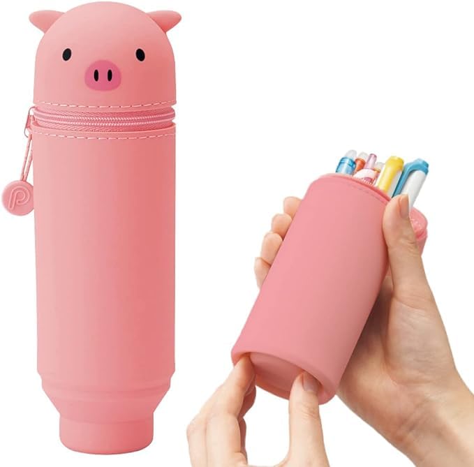 LIHIT LAB Kawaii Japanese Pig Stand Up Pencil Case For School Office College, Cute School Supplies, Animal Pen Holder Pouch Holder Teen Girls, Travel Cosmetics Storage, Artist Pencil Case (A7712-5) - Image 2